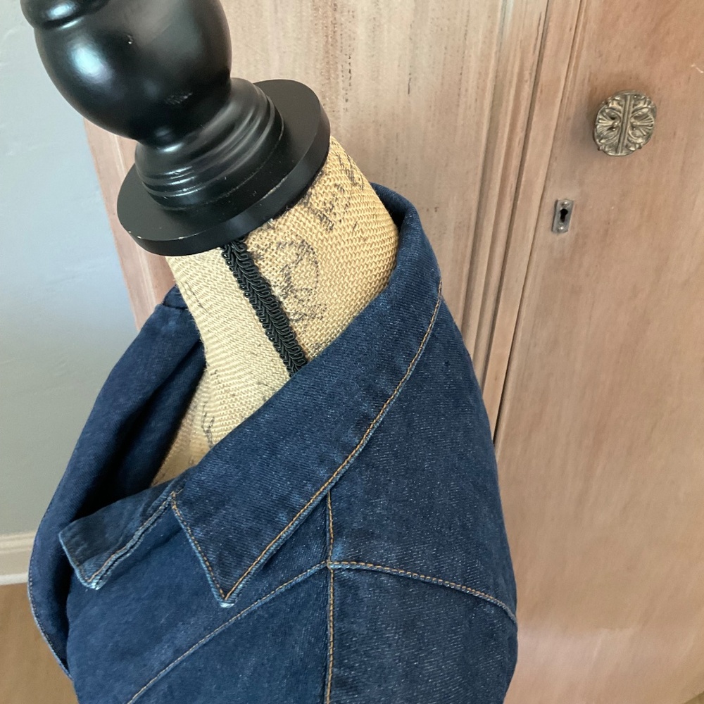 Y2K Denim Blazer dark wash seamed fitted western modern concert career academia - Picture 9 of 15